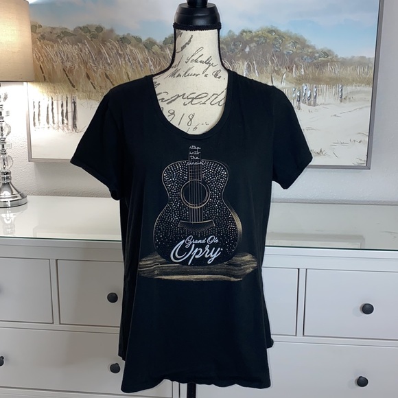 Grand Ol Opry Tops - Grand Ole Opry Step Into The Circle Bedazzled Black Short Sleeve Tee Size XL